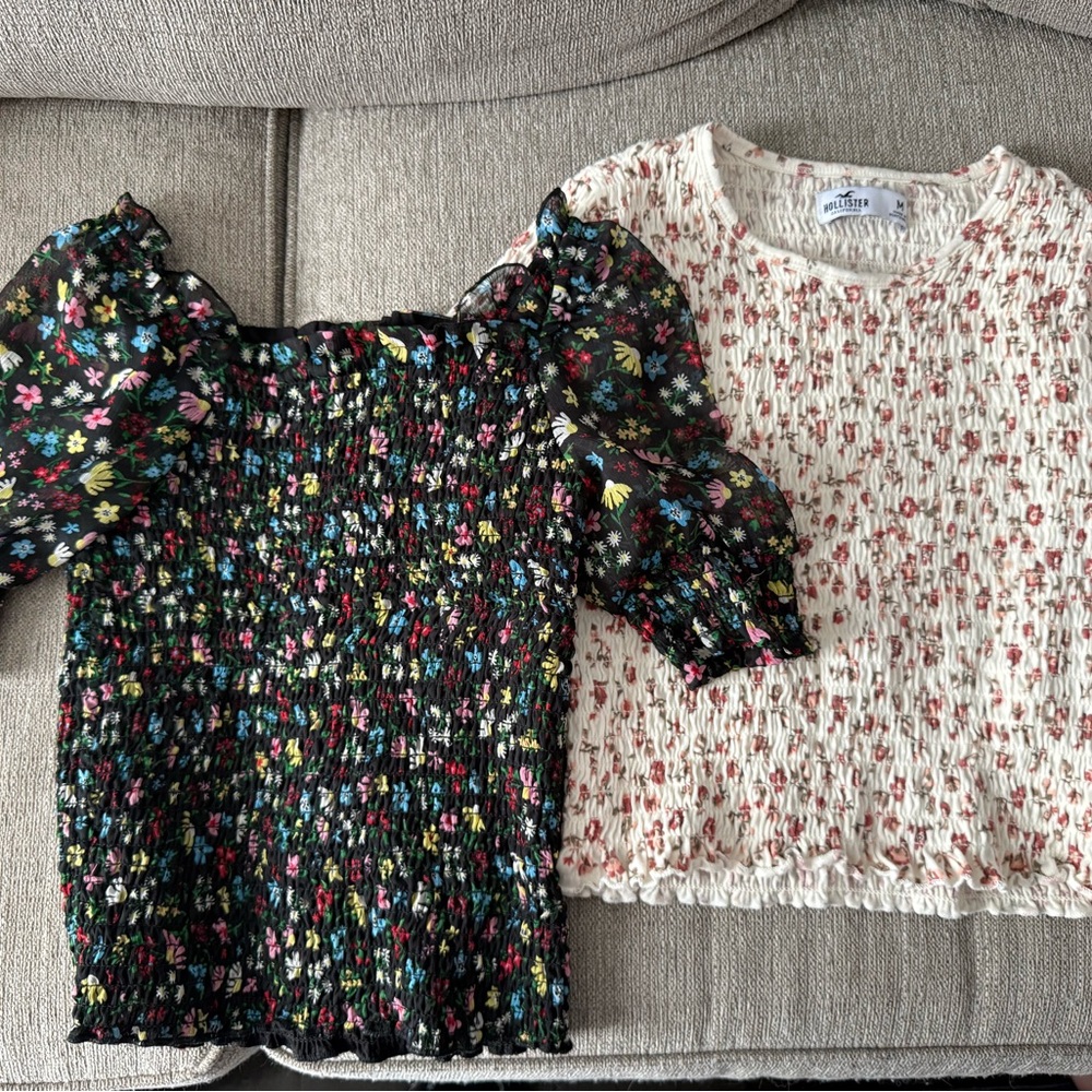 Hollister Kids Floral Blouse Set - Black and Cream